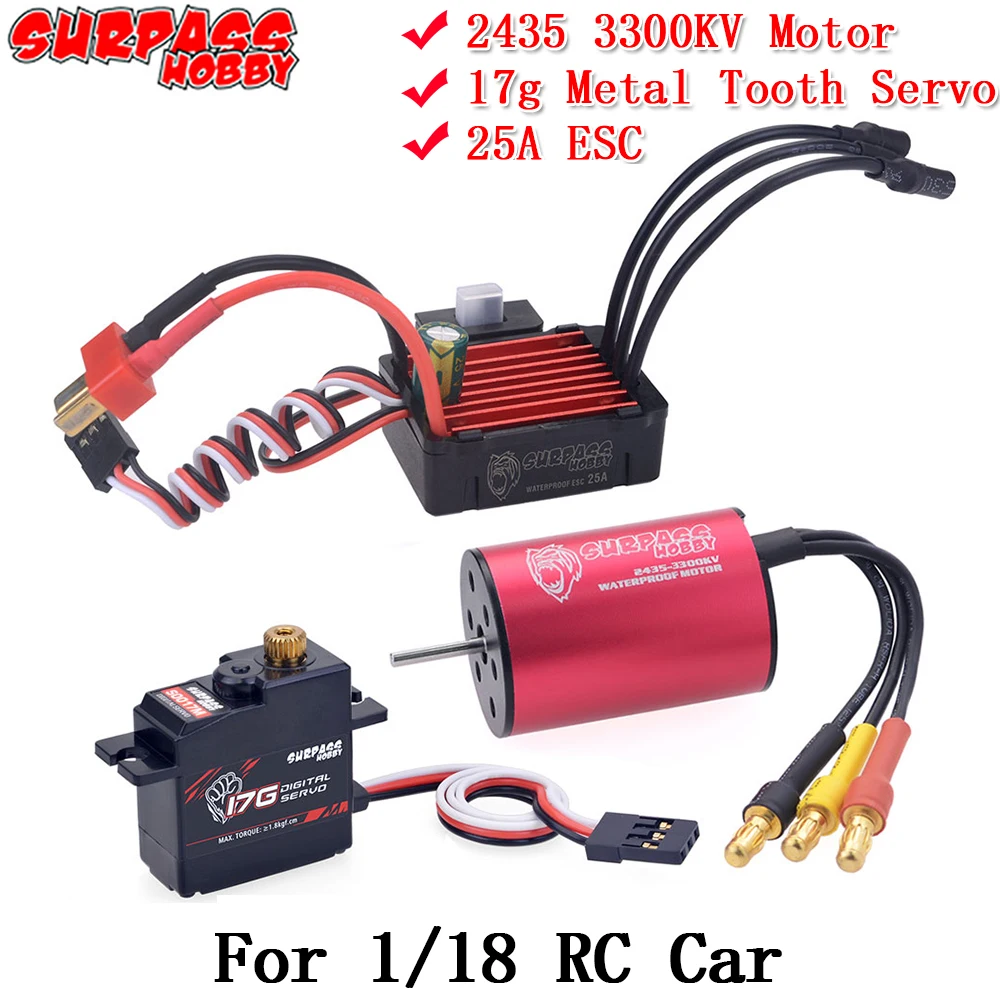 

Комбинированный набор SURPASS HOBBY, 2435 бесщеточный двигатель кВ + 25A ESC + S0017M 17G, металлический зубчатый цифровой сервопривод для радиоуправляемого автомобиля 1:18