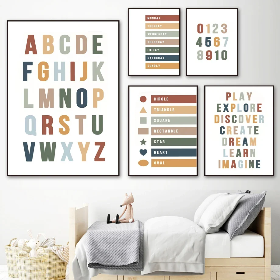 

Nursery Colorful Numbers Letters Education Wall Art Canvas Painting Baby Posters And Prints Wall Pictures Kids Room Home Decor