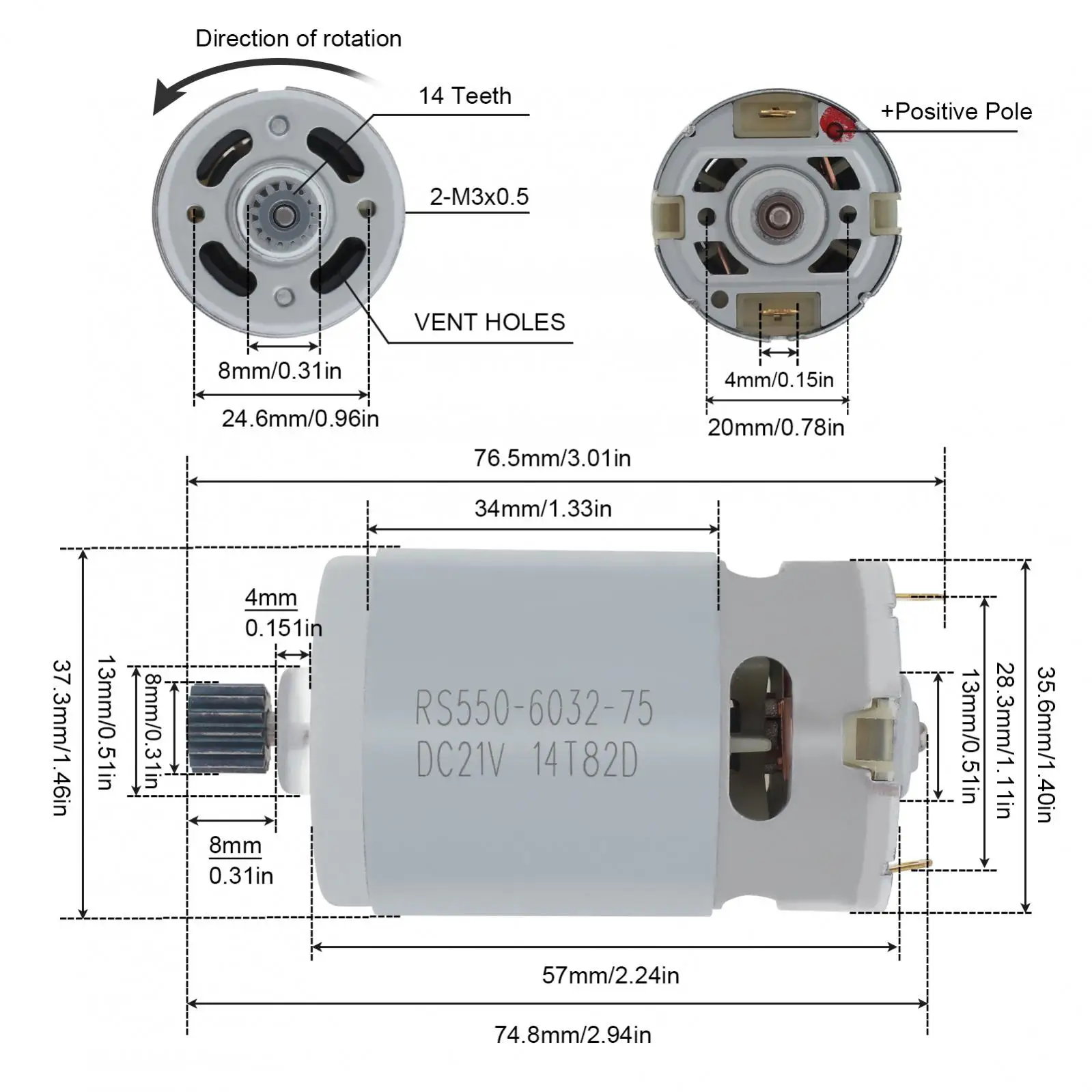 RS550 DC Motor 8.2mm 14 Teeth Gear Micro Motors RS 550 21V 25000RPM Lithium Electric Saw Motors for Mini Rechargeable Hand Saw