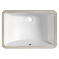 1pc Bathroom Sink Undermount - 18"x11" Modern White Rectangular Vessel Undermount Sink, Porcelain Ceramic Under Counter Lavatory 1