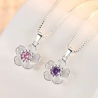 Colliers en argent Sterling 925 pour femmes, fleur de pêcher rose violet, accessoires de bijoux de luxe de styliste, vente en gros 2