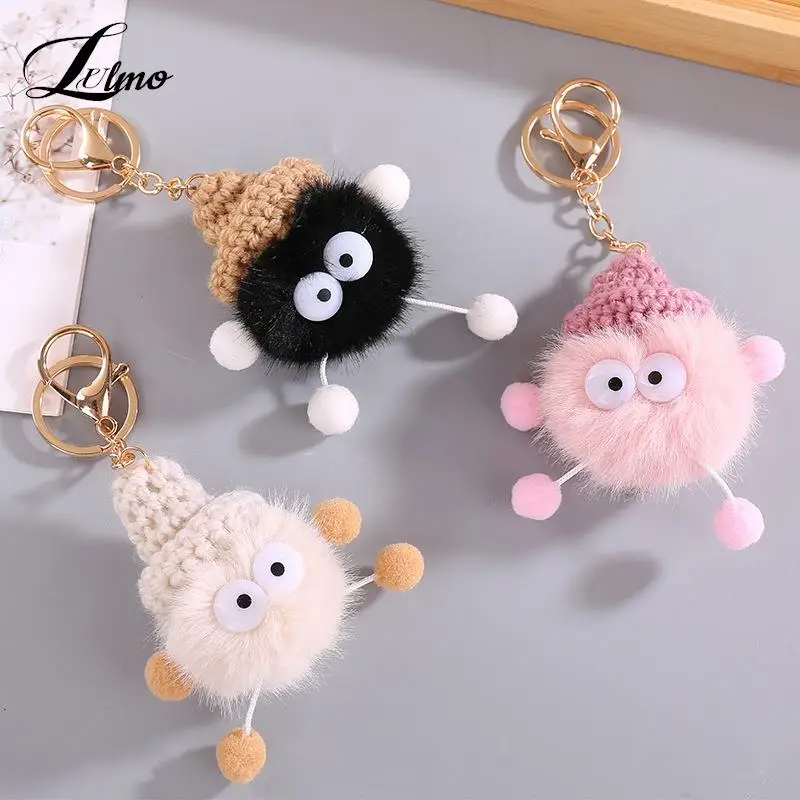 Peluche Piccola Palla Di Carbone Portachiavi Carino Nero Grigio Rosa Visone Pelliccia Ciondolo Borsa Creativa Auto Portachiavi In Metallo Ragazza Raga