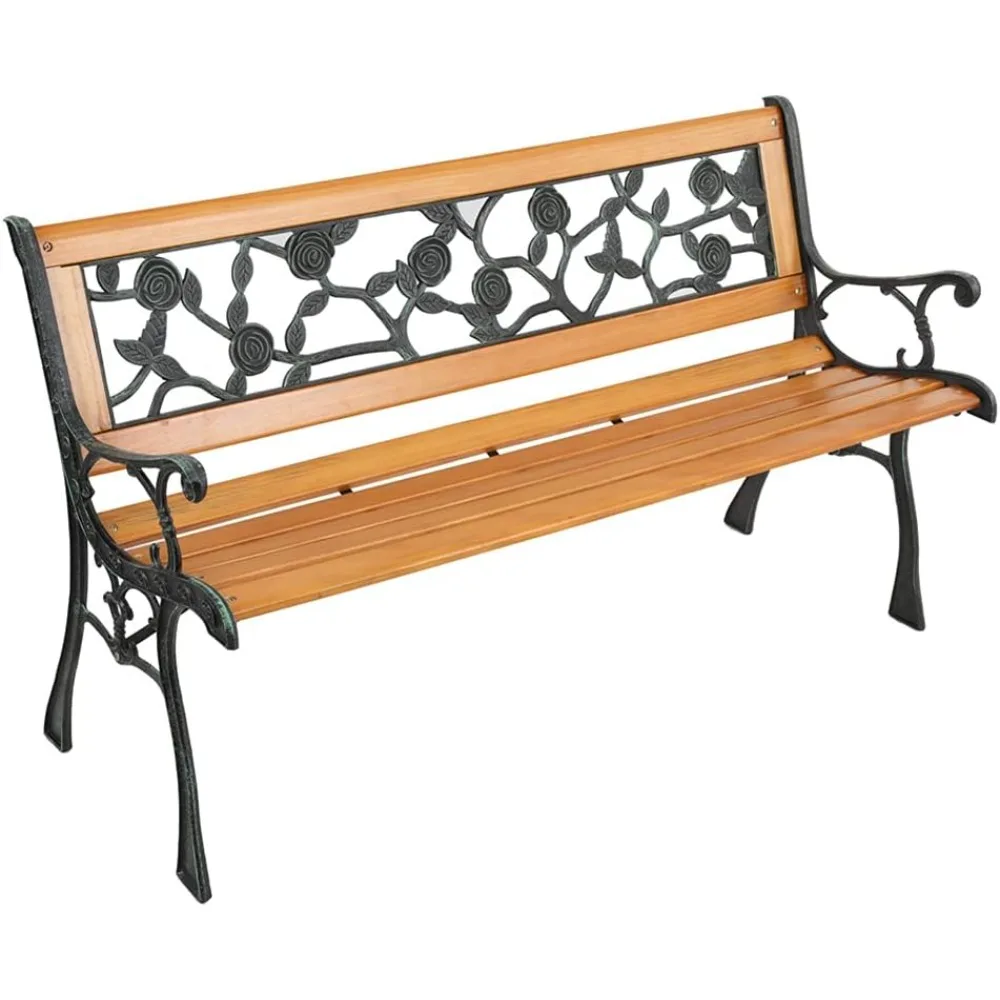 

Patio Bench Metal Carved 2 Seats, Armrests and Back, Capacity of 330 Pounds, Outdoor Bench