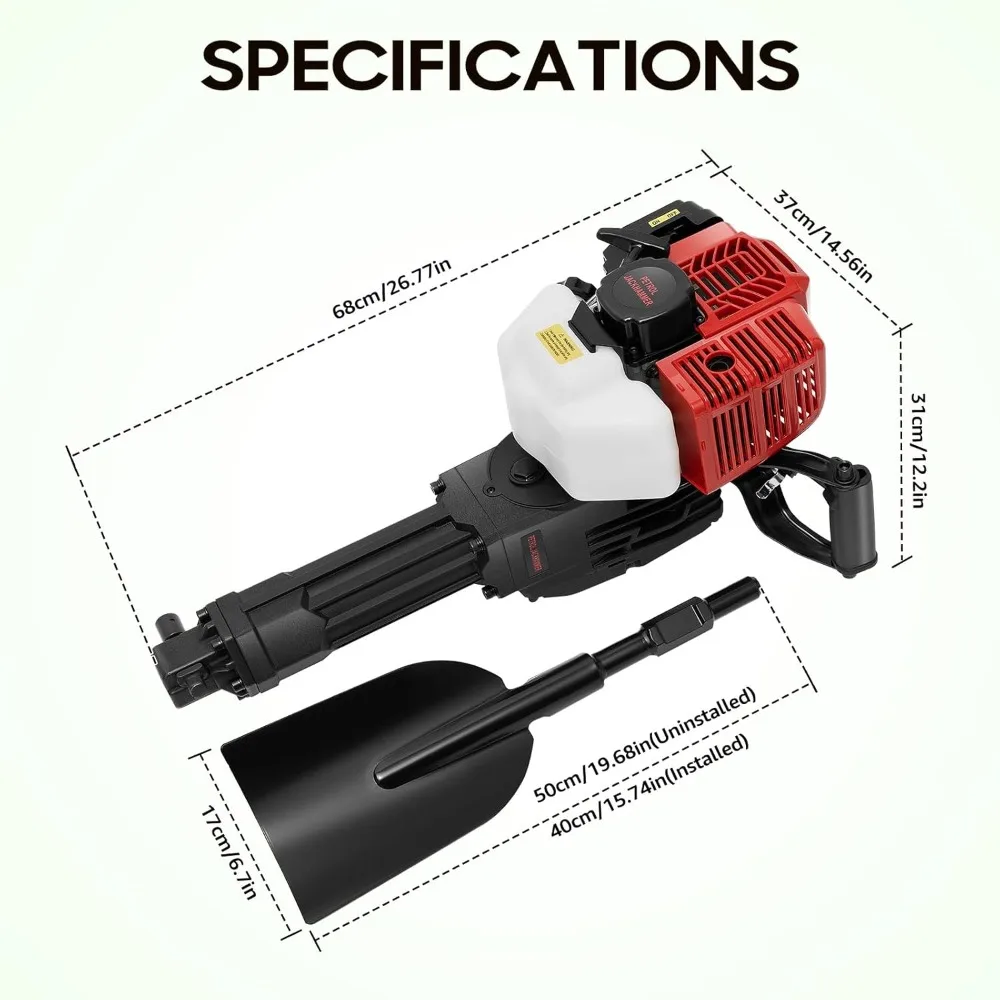 Trench Digger 52CC Handheld Trencher Digger Machine 2 Stroke Gas Powered Garden Tree Single Cylinder & Air-Cooled
