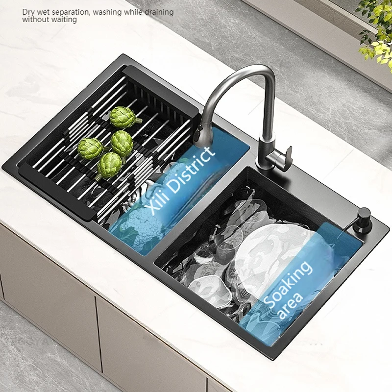 Double Bowl Stainless Steel Kitchen Sink Thickened Embossed Multifunctional Sinks Household Washbasin For Kitchen