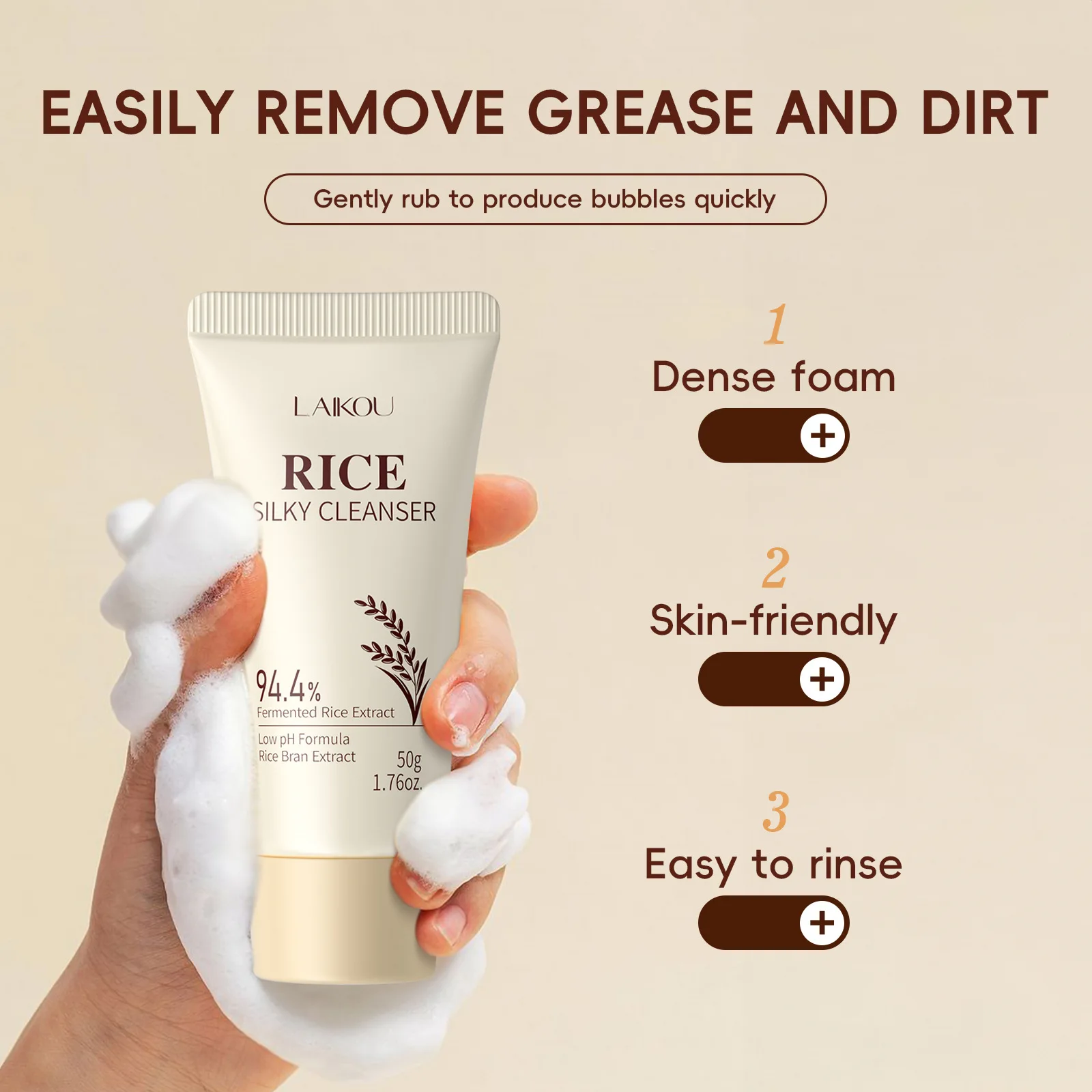 Rice Facial Cleanser Exfoliating Remove Dirt Anti Acne Oil Control Deep Cleansing Pores Shrinking Brightening Cleansing Product