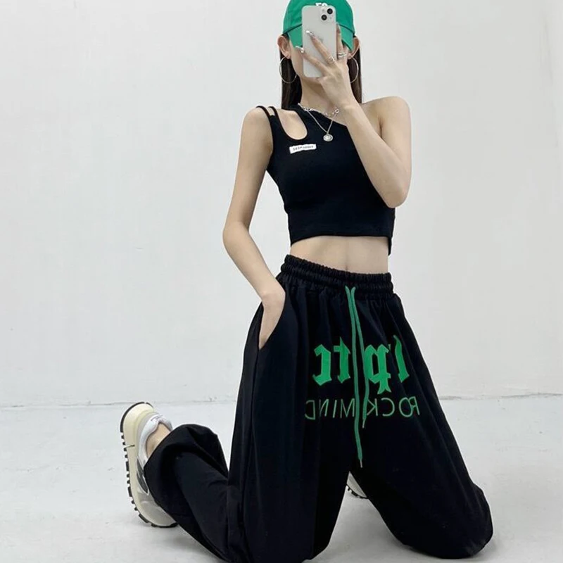 

2023 New Women's Fashion High Waist Loose Casual Letter Print Hip Hop Wide Leg Sports Pants