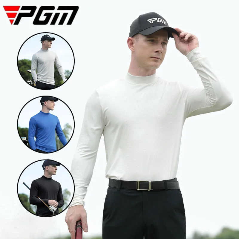 PGM Winter Men Long Sleeve Golf Underwear Autumn Male High Elastic Golf T-shirts Breathable High Collar Training Tops M-2XL