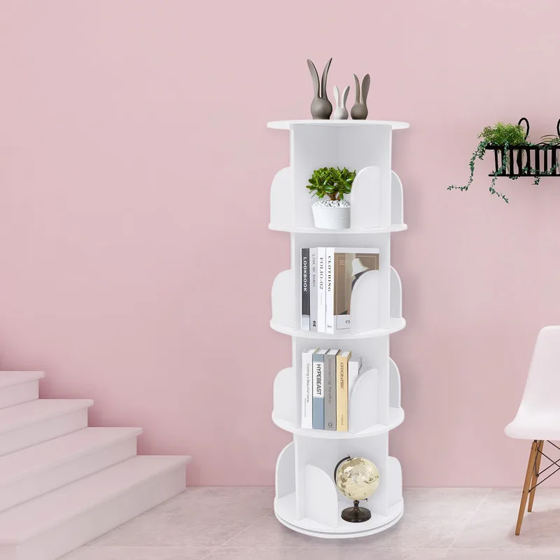 4 Layer White Rotating Bookshelf for Kids