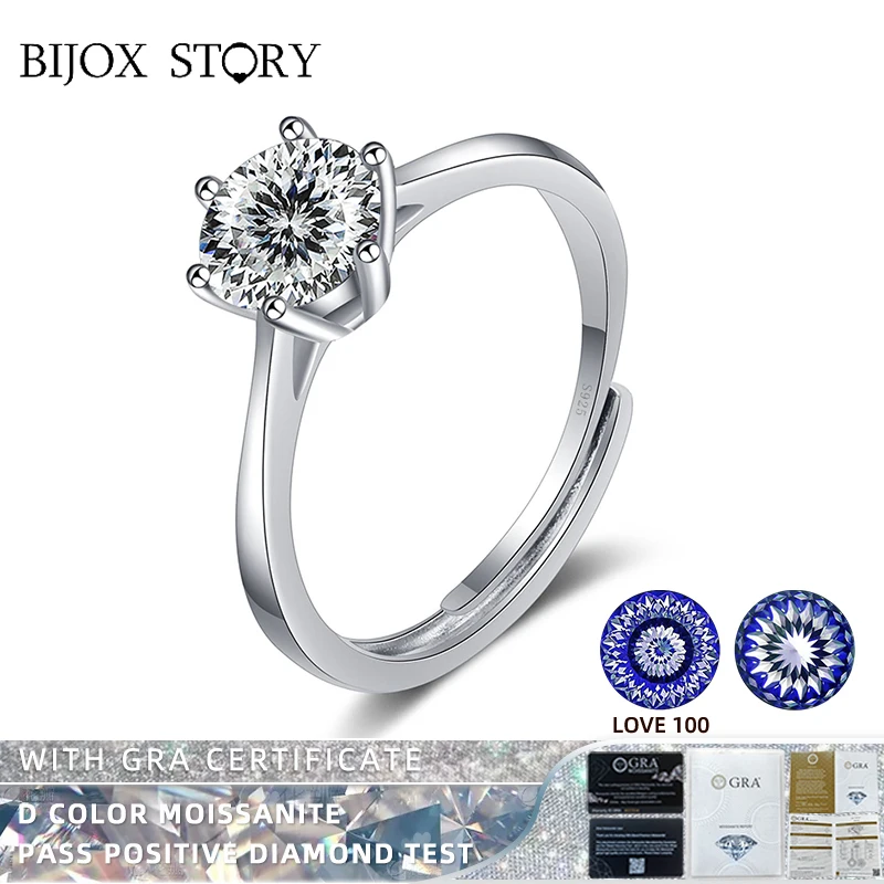 

BIJOX STORY 1 карат индивидуальное муассанитовое кольцо для женщин 925 пробы Серебряная Сакура любовь 100 цветок сливы резка кольцо на день рождения