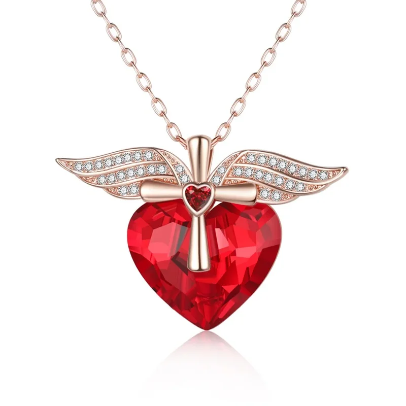 Amazon Swarovski Crystal Heart Necklace With Angel Wings Heart