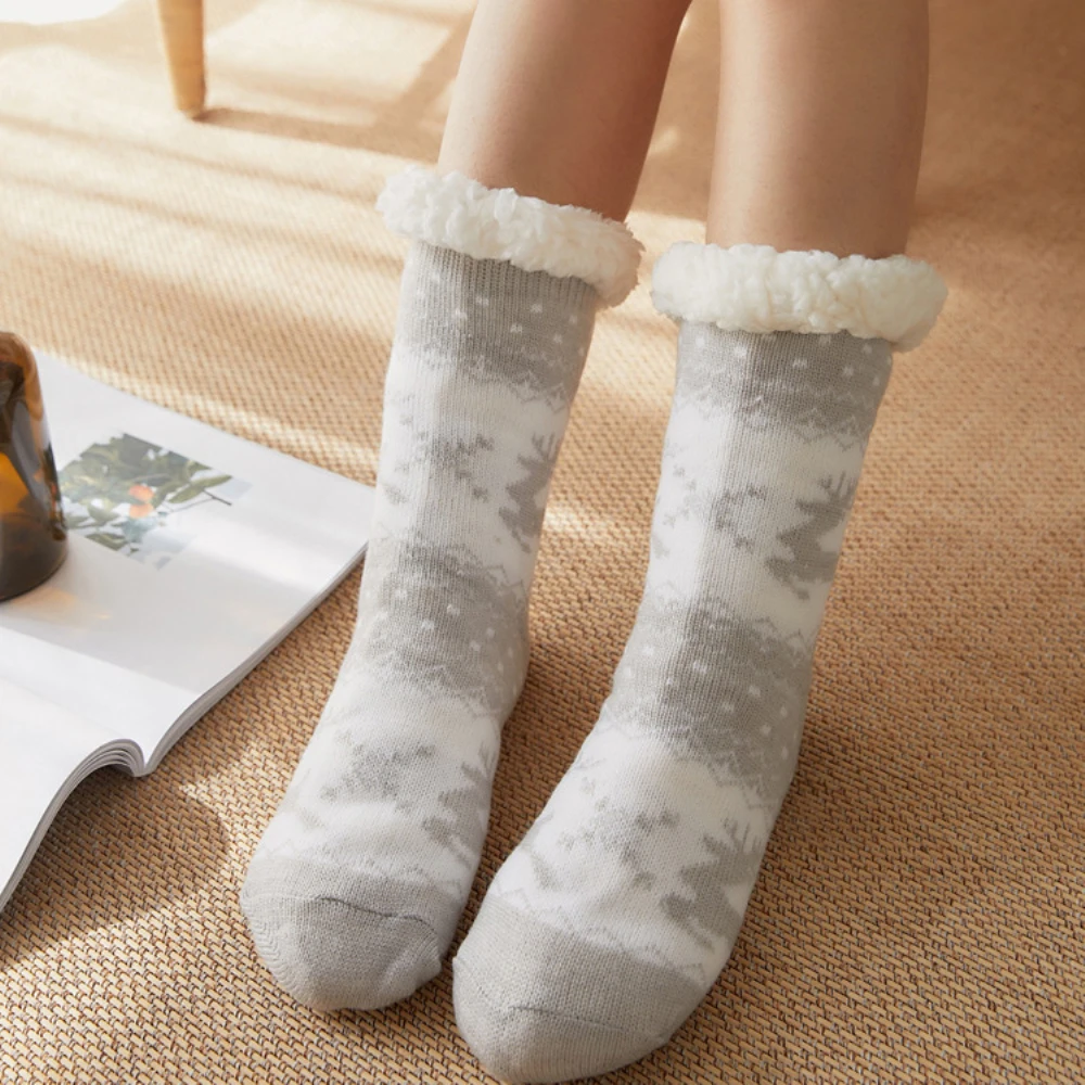 Winter Warm Socks Women penguin Plush Soft Female Non Grip Floor Slippers Short Sock Fuzzy Fluffy Deer Elk Bear Christmas Gift 3