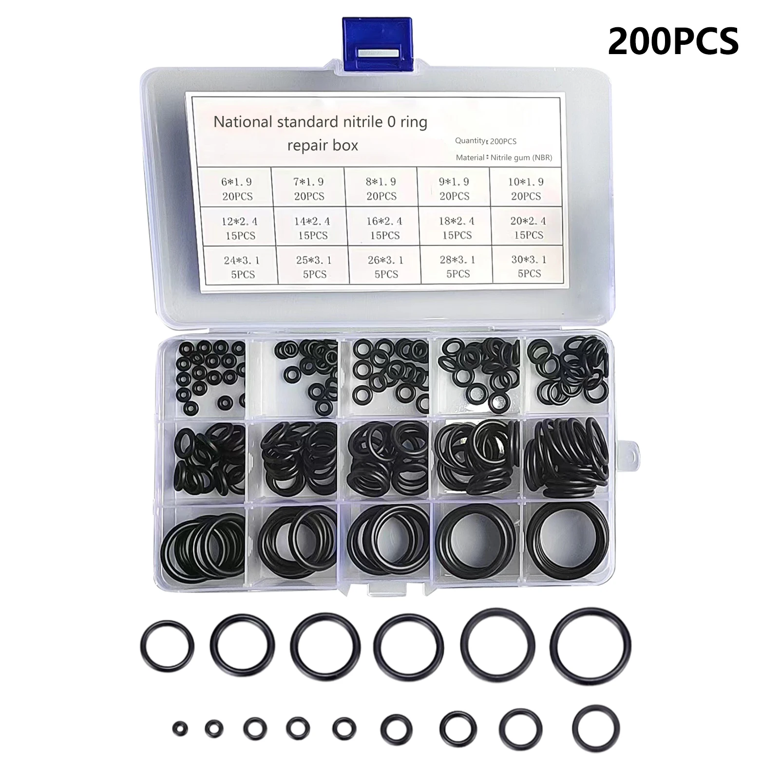 

200pcs Black Repair Sealing Universal Car Accessories For Plumbing O Ring 15 Sizes Safety Faucet Washers Assortment Storage Box