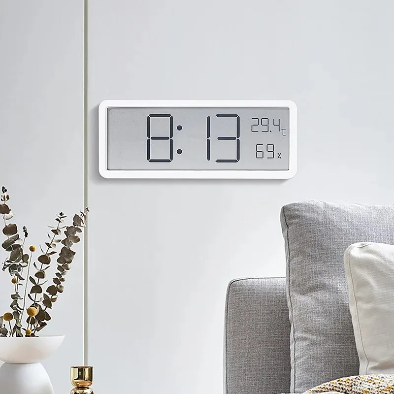 LCD Screen Digital Wall Clock Time Temperature Humidity Time Display Electronic Clock Desktop Digital Battery Powered wall clock digital wall clock digital display clock