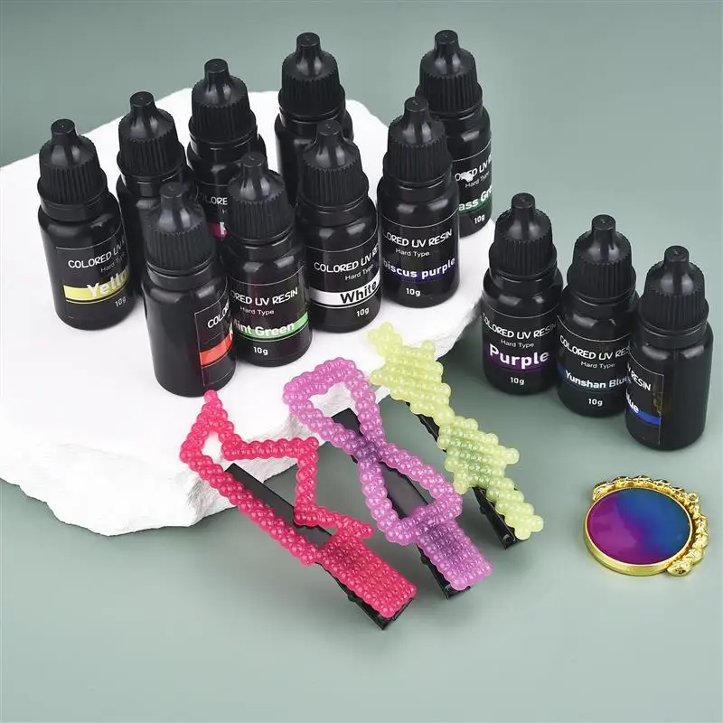 17 colori colla per resina UV 10ml colla epossidica dura polimerizzazione ultravioletta colla UV fai da te colore resina gioielli che fanno colla ad asciugatura rapida trasparente