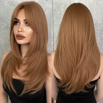 NAMM Long Straight Honey Blonde Wig for Woman Daily Cosplay Wig Synthetic Layered Hai Wigs for Daily Use Heat Resistant Fiber 30