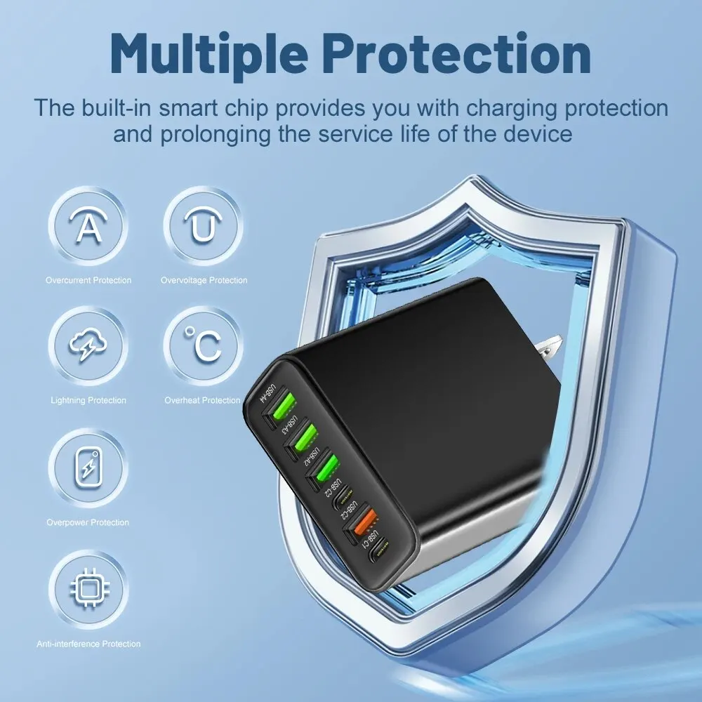 إجمالي 65 واط 6 في 1 4 USB و 2 نوع C شحن سريع شاحن...