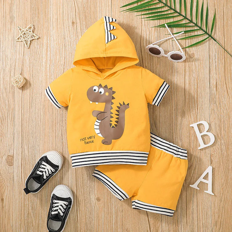 Erkek Bebek Giysileri Toddler Kap onlu K yafetler ocuk Dinozor Bask l 