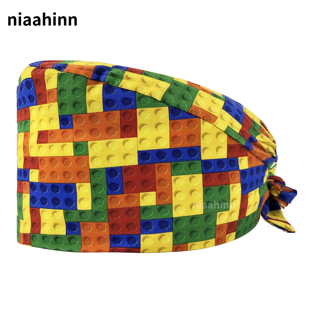 Doctors Nurses Medical Work Cap Cotton Men and Women Chemotherapy Caps Multi-function Adjustable Hat Printing Operating Room Hat