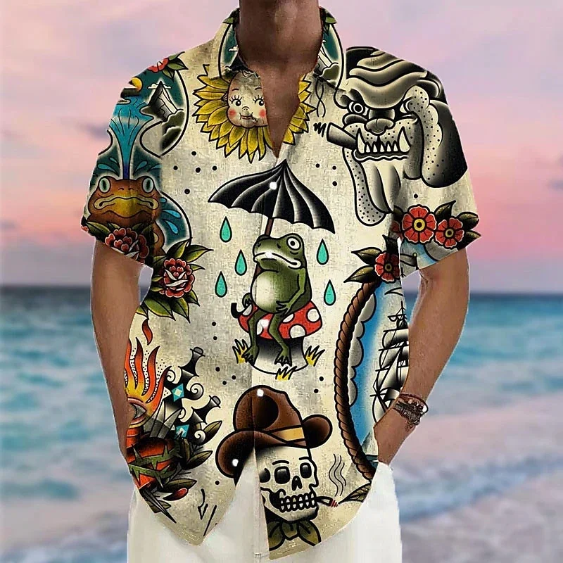 Retro Men'S Shirt Fashion Mermaid Shirt For Men 3d Hawaiian Shirts Man Casual Short Sleeve 2023 Oversized Shirts Top Summer