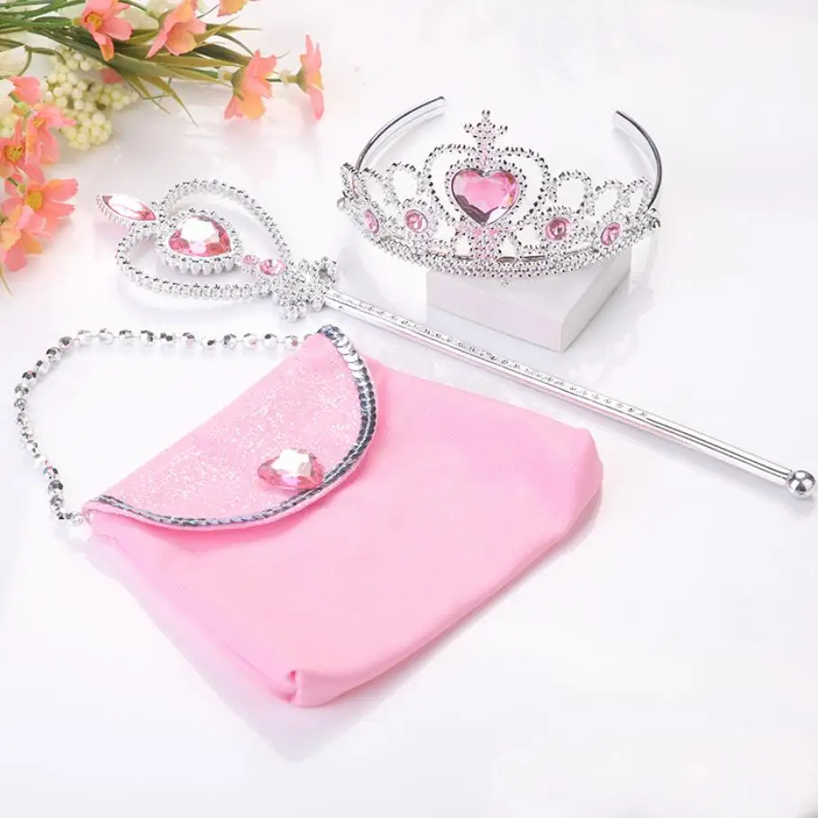 Girls Costume Party Jewelry Set Princess Accessories Kids Christmas Birthday Gifts Diamond Crown/Bag/Wand/Wig/Earrings/Rings