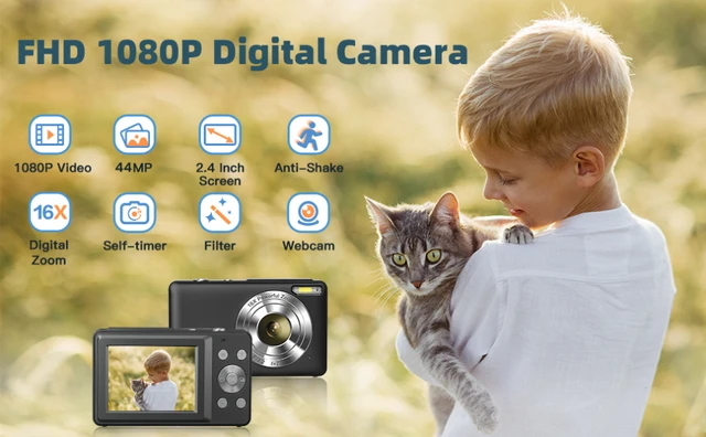 Fotocamera Digitale Per Bambini 1080P 44MP Con Scheda 32GB - Macchina Fotografica Compatta Con Zoom 16X Per Regali - Foto 8