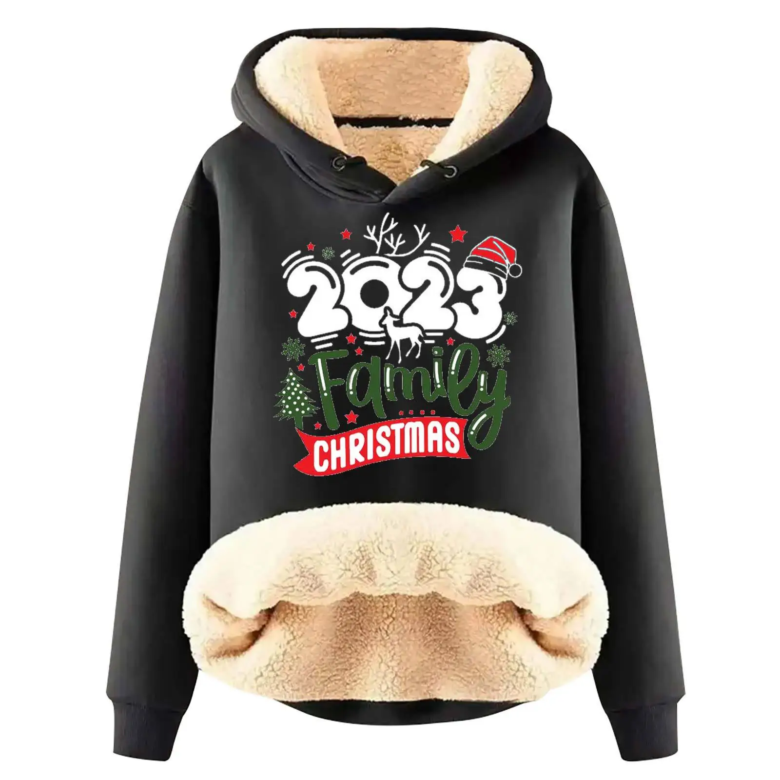 

Christmas Women's Hoodies Long Sleeve Thick Fleece Sweatshirt Ladies Winter Warm Pullover Tops with Kangaroo Pocket XY10