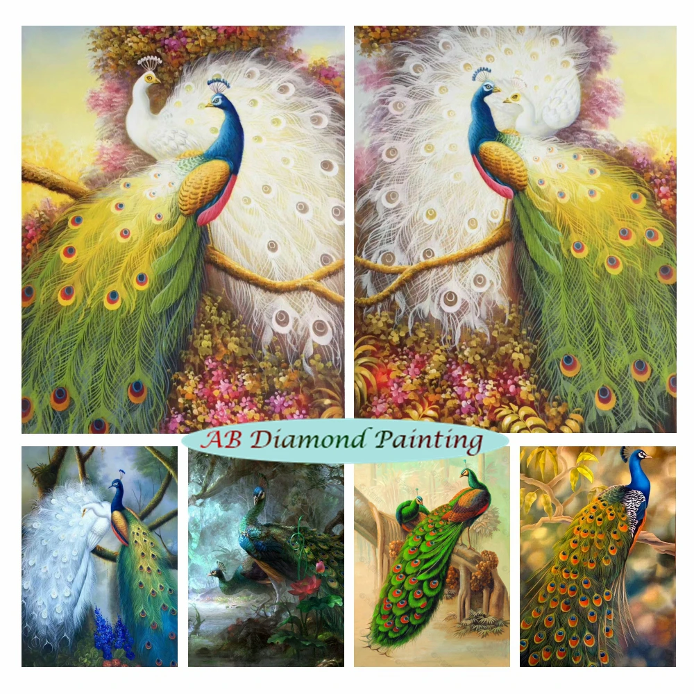 Diy Peacock 5D AB Diamond Painting Colorful Couple Bird Mosaic Embroidery Animal Cross Stitch