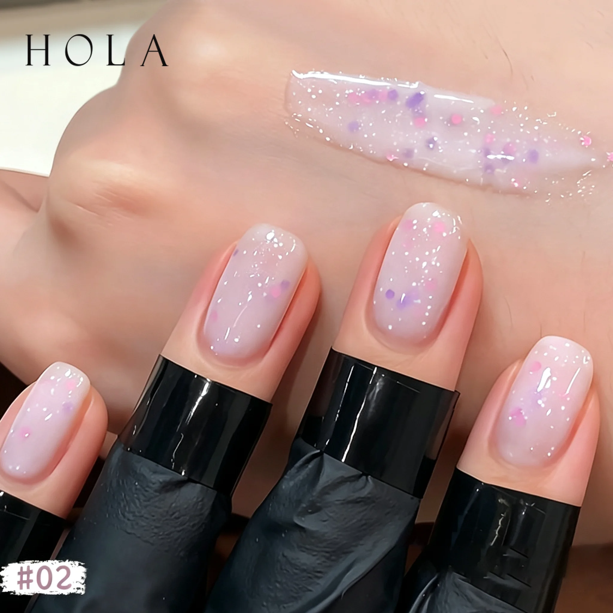 HOLA NAIL 15ml Smalto Gel Glitterato Bianco Lattiginoso con Pois, per Nail Art, Nude Lucido, Soak Off UV, Cosmetici per Unghie - immagine 2