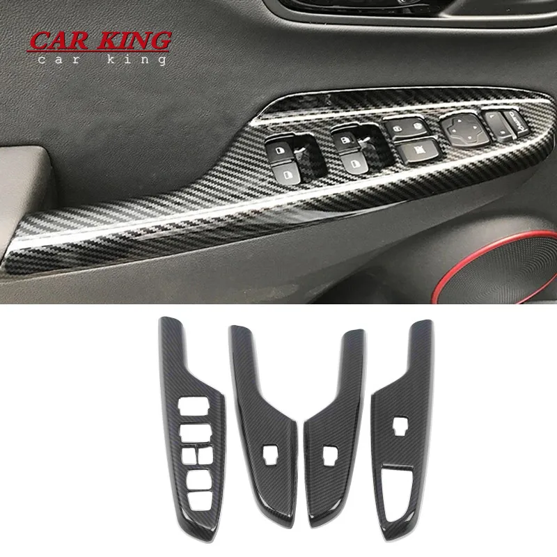

For Hyundai Kona Encino 2017-2020 ABS Carbon fiber Auto Accessories Door Window glass Lift Control Switch Panel Cover trim 4pcs