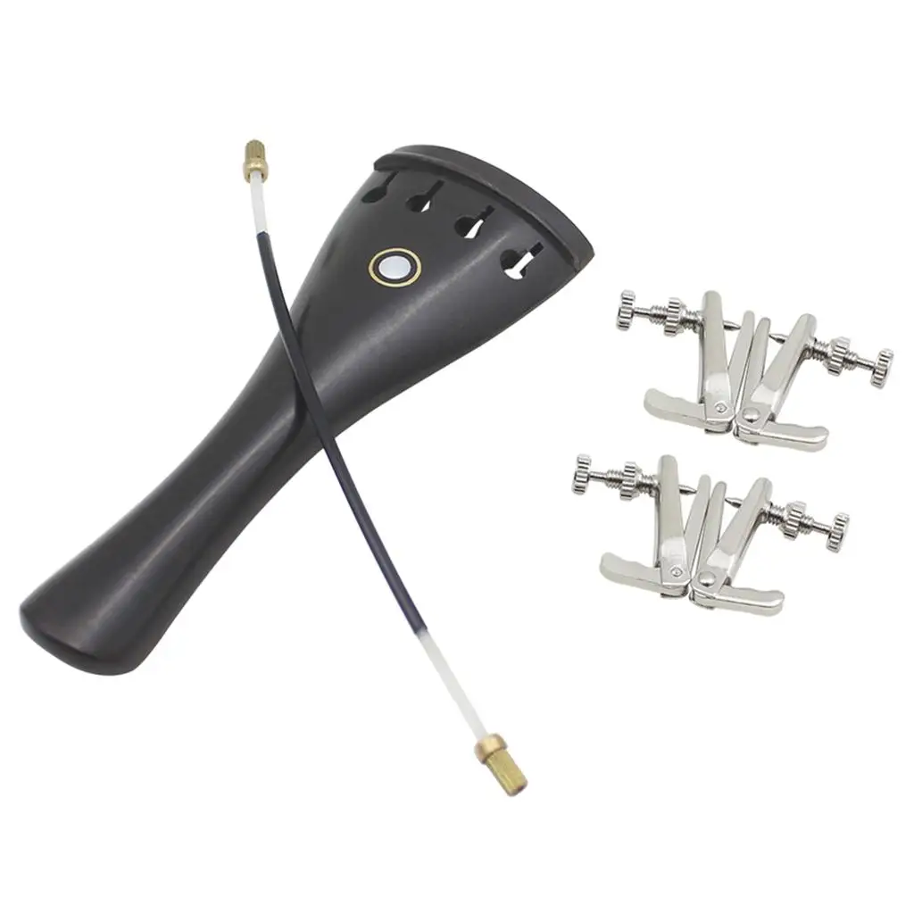 Ebony Tailpiece Black+Tail Rope+Silver Fine-Tuning for 3/3 4/4 Violin Accs