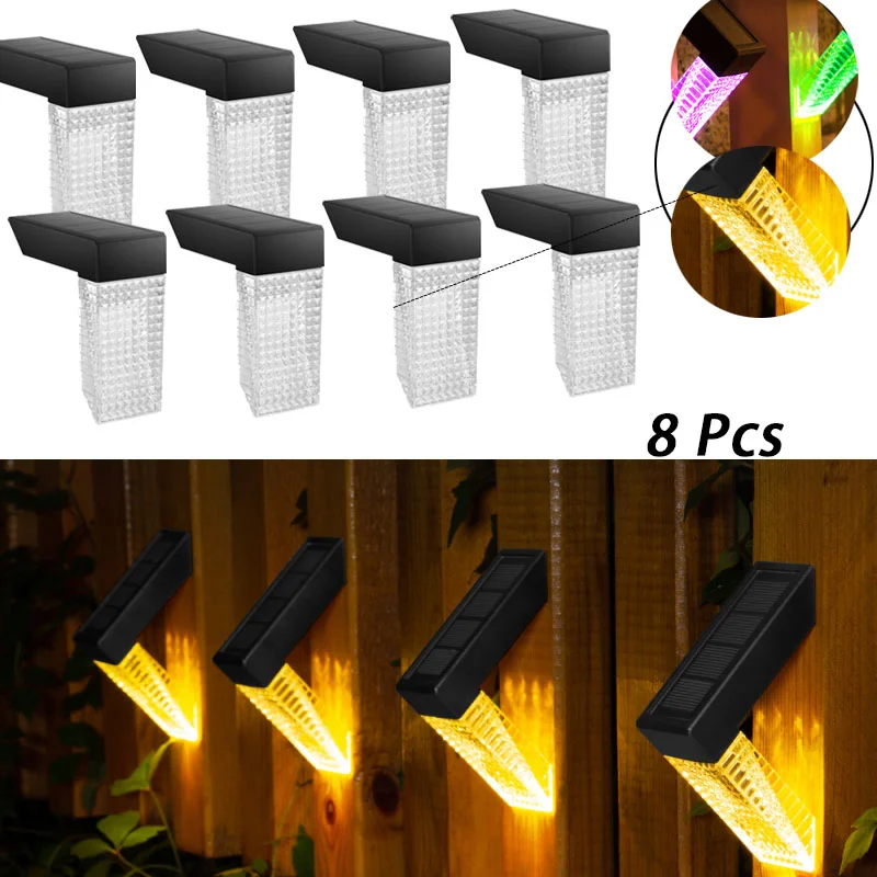 

8PCS Solar L-shaped Wall Lights2Color Temperature Optional Waterproof Outdoor Deck Lamps Steps Pool Fence Lighting Garden Decor