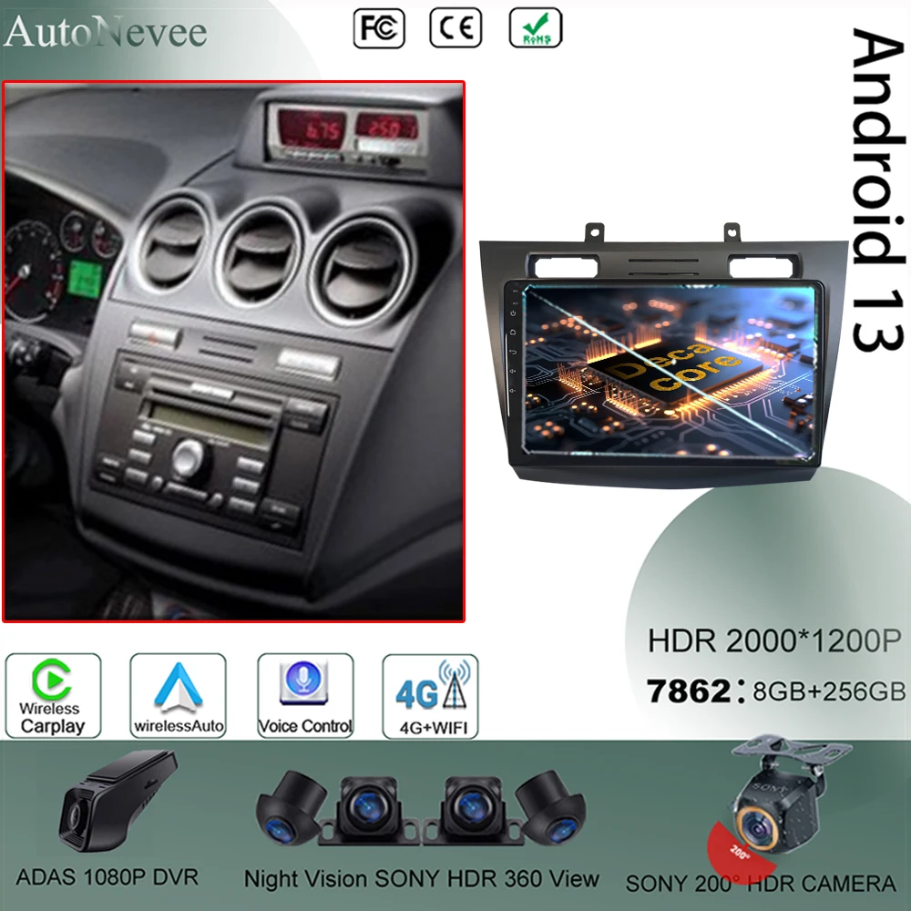 

GPS-плеер Android 13 для Ford Connect TOURE 2008-2011 Автомобильный стерео видео Carplay сенсорный QLED экран No 2Din WIFI DSP IPS BT