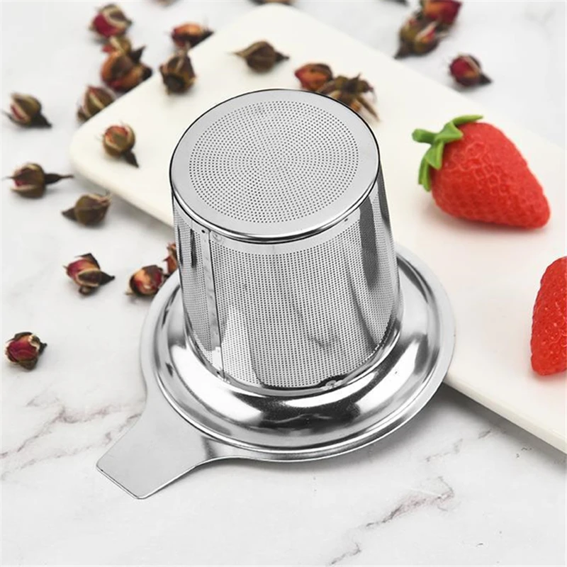 Colador de Infusor de té de doble mango con tapa, acero inoxidable, malla fina, tetera colgante, filtro de hojas de té sueltas, accesorios de té