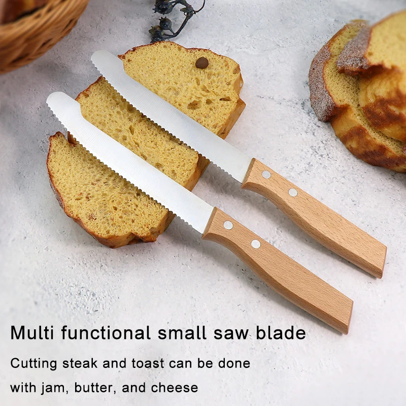 Stainless Steel Bread Knife Serrated Knife Wooden Handle Fruit Bread Slicer Cake Slicing Cookie Cutter