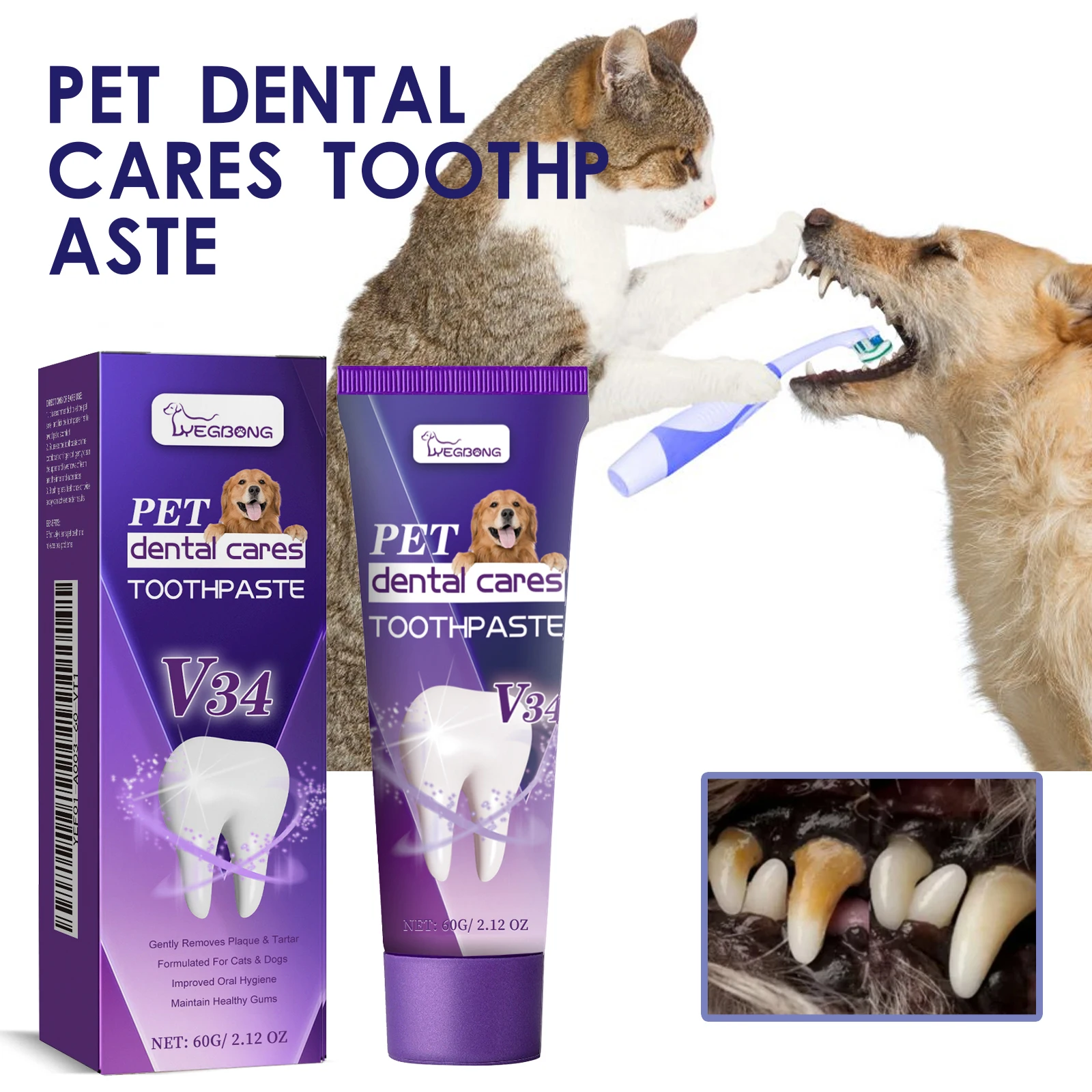 YEGBONG Pet Toothpaste 50g, Anti-gingivitis Enzyme Toothpaste Reduces Plaque And Tartar Buildup And Is Safe For Puppies