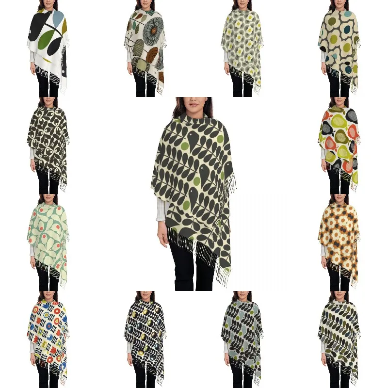 

Роскошные женские шарфы Orla Kiely темно-зеленого цвета, зимние осенние теплые шали, женские скандинавские шарфы в стиле ретро с цветами