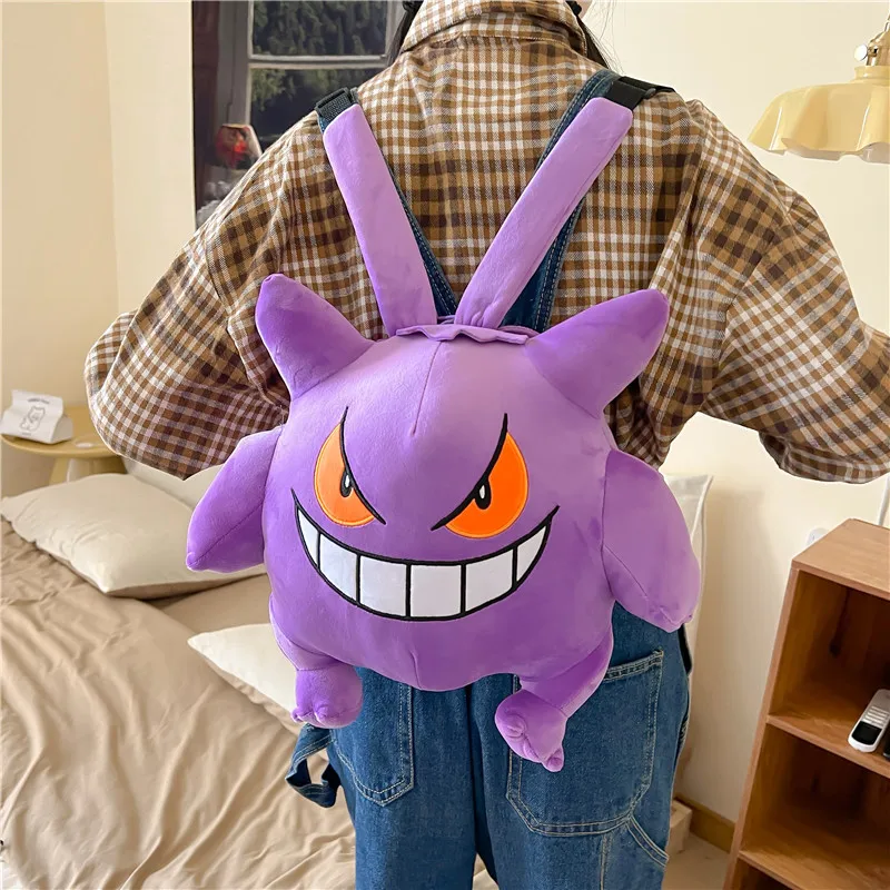 

Bandai Kawaii Pocket Monsters Anime Plush Backpack Cute Gengar Cartoon Sweet and Cool High-Capacity Schoolbag Gifts for Girls