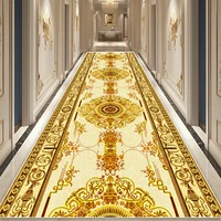Nordic Luxury golden Long Corridor carpets villa hall non-slip washable runners rugs European Style hotel Aisle mat customizable 1