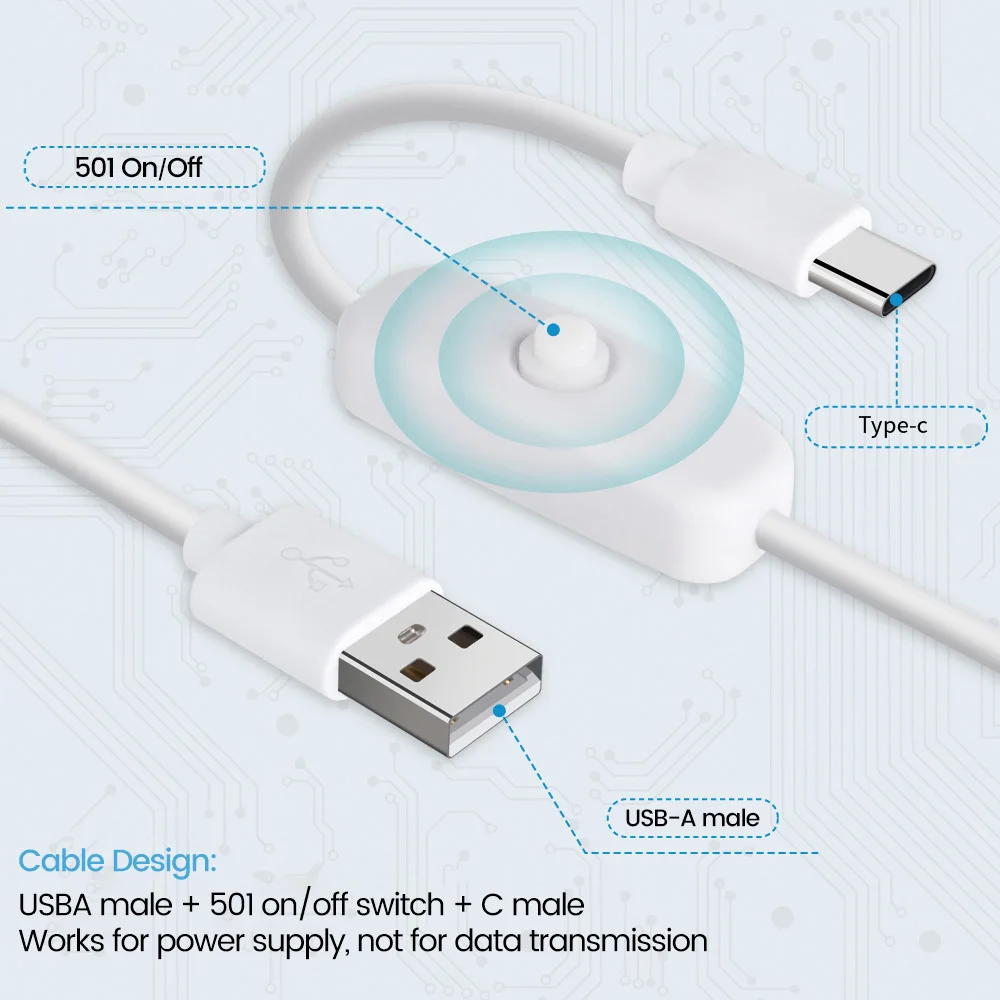 USB - C형 충전 케이블(스위치 ON/OFF 케이블 포함) USB - C 전원 스위치 케이블 전화용 연장 케이블 LED USB 팬 등