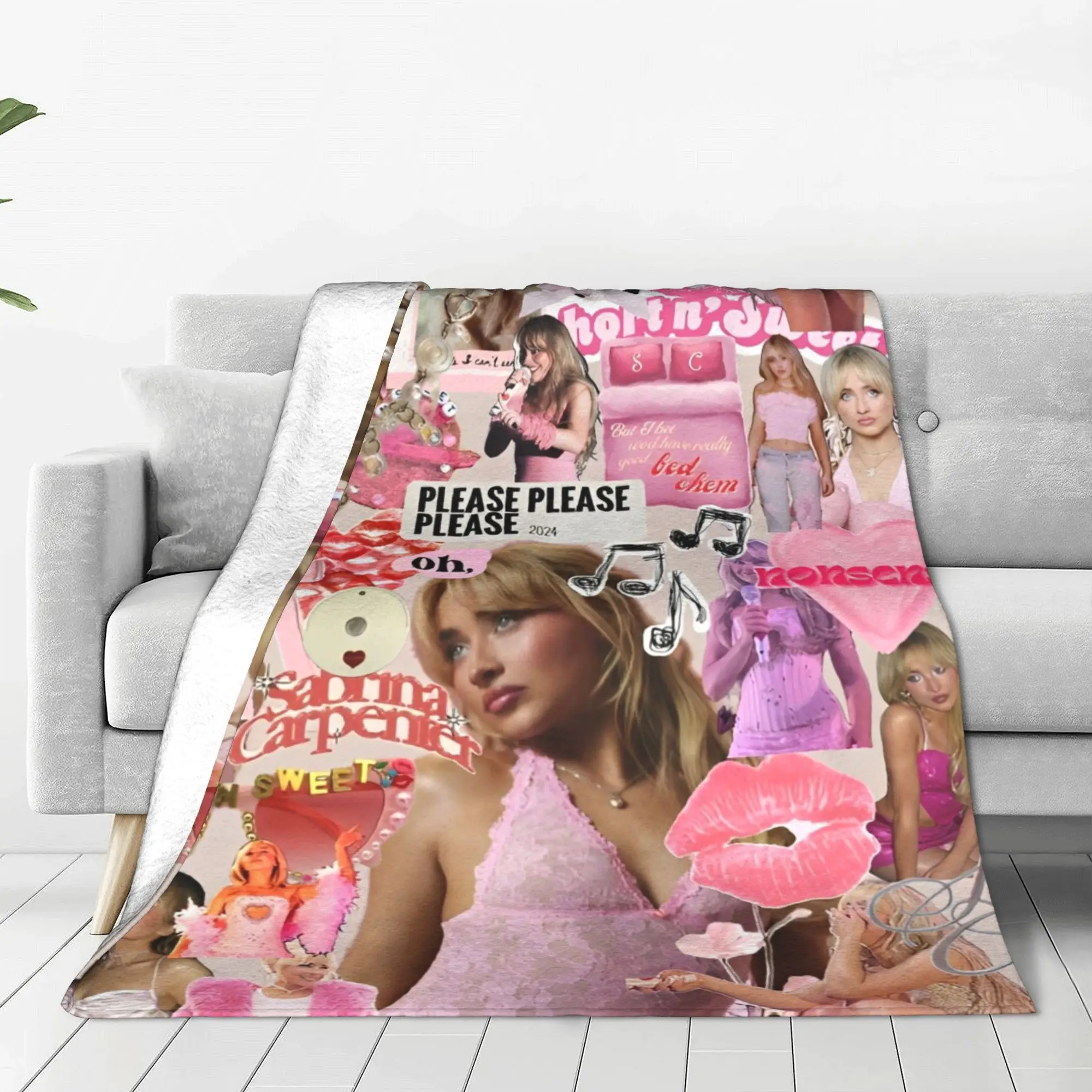 Singer Sabrina Carpenter Blankets Pop Music Flannel Funny Soft Throw Blankets for Chair Covering Sofa Textile Decor 2