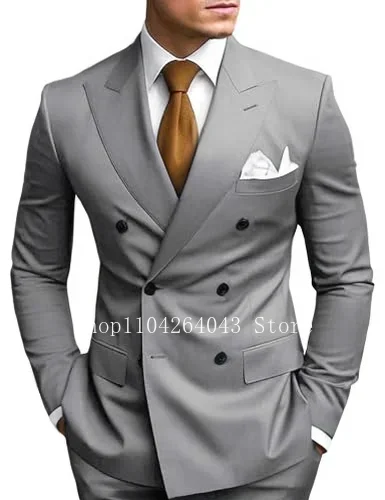 Gentleman Men's Suits Elegant Peak Lapel 2 Pieces Full Man Terno Wedding Business Regular Tuxedo Suits for Men Blazer and Pants