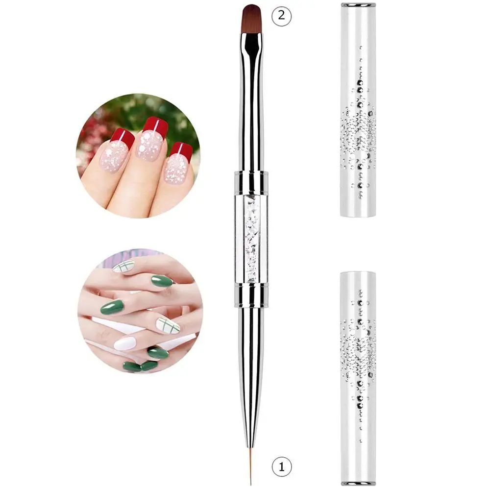 롱폴 듀얼 엔드 네일 아트 브러쉬 다기능 크리스탈 핸들 네일 아트 컨스트럭션 펜 UV 폴리쉬 젤 스틸 푸셔