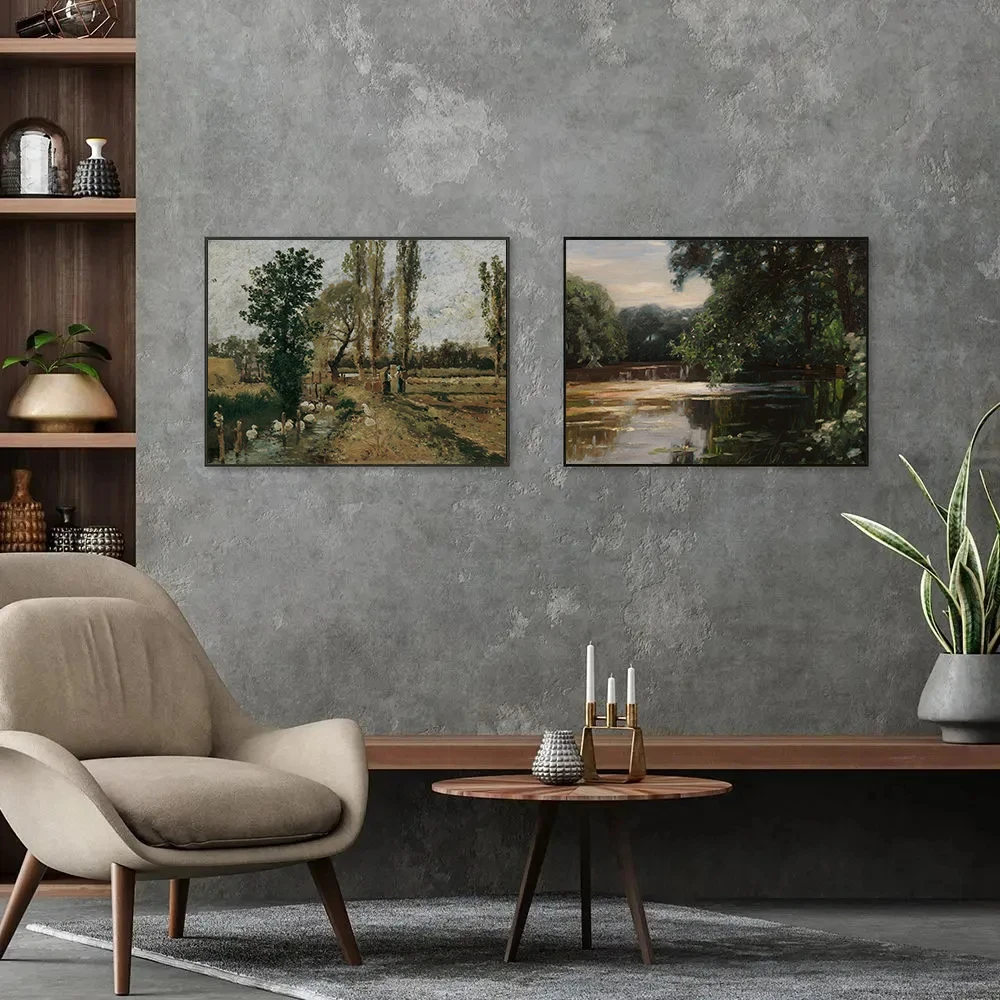 Vintage French Country Meadow Canvas Painting Wall Art