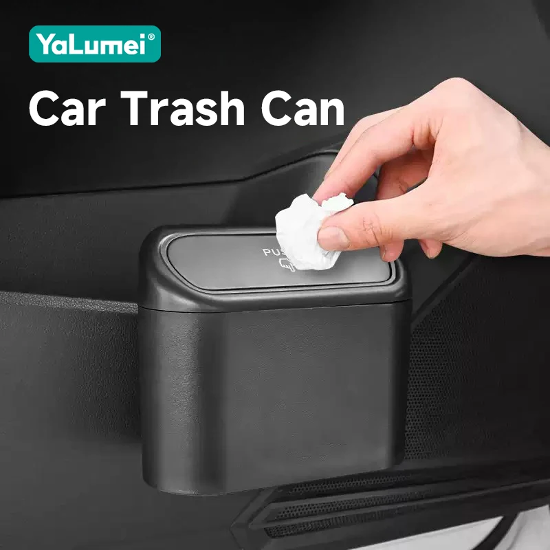 Car Mounted Garbage Bin With Lid Hanging Storage Bin Mini Press Type Side Door Garbage Storage Auto Accessories