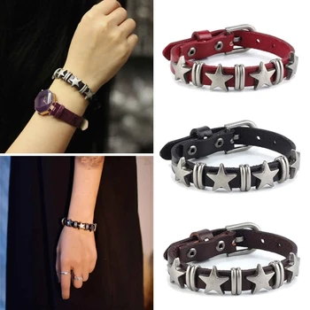 Vintage Star Leather Watchband Bracelet for Women Sweet Cool Charm Fashion