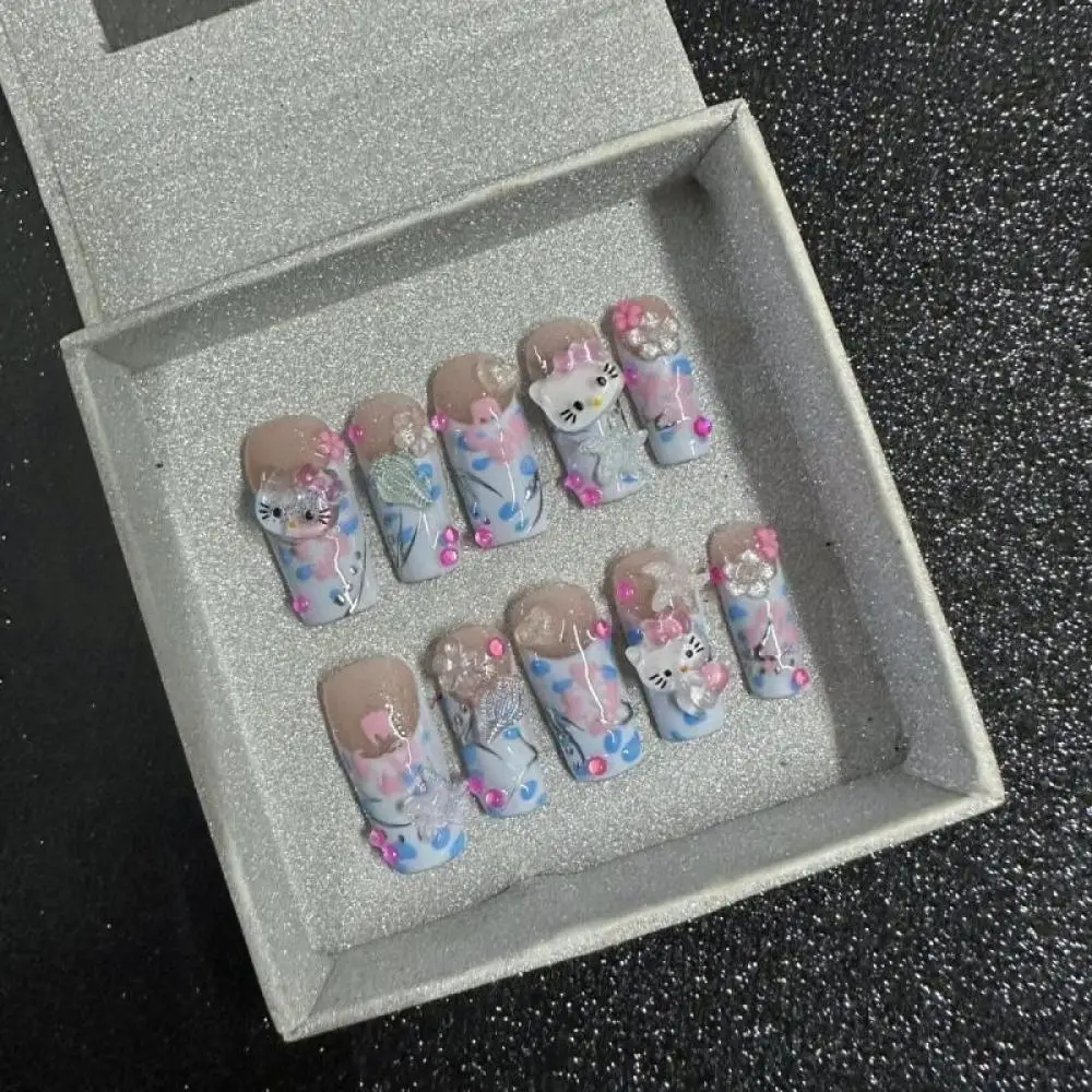 

Kawaii Sanrios Hello Kitty Маникюр мультфильм Y2K портативный ручной работы милая розовая наклейка для ногтей съемные Аниме подарок для девочек