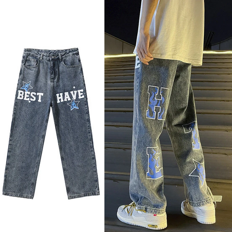 

Gothic Punk Jeans Men 2023 American Y2k Baggy Pants Hip-Hop Streetwear Trousers Vintage Letter Star Jeans Loose Oversized Pants
