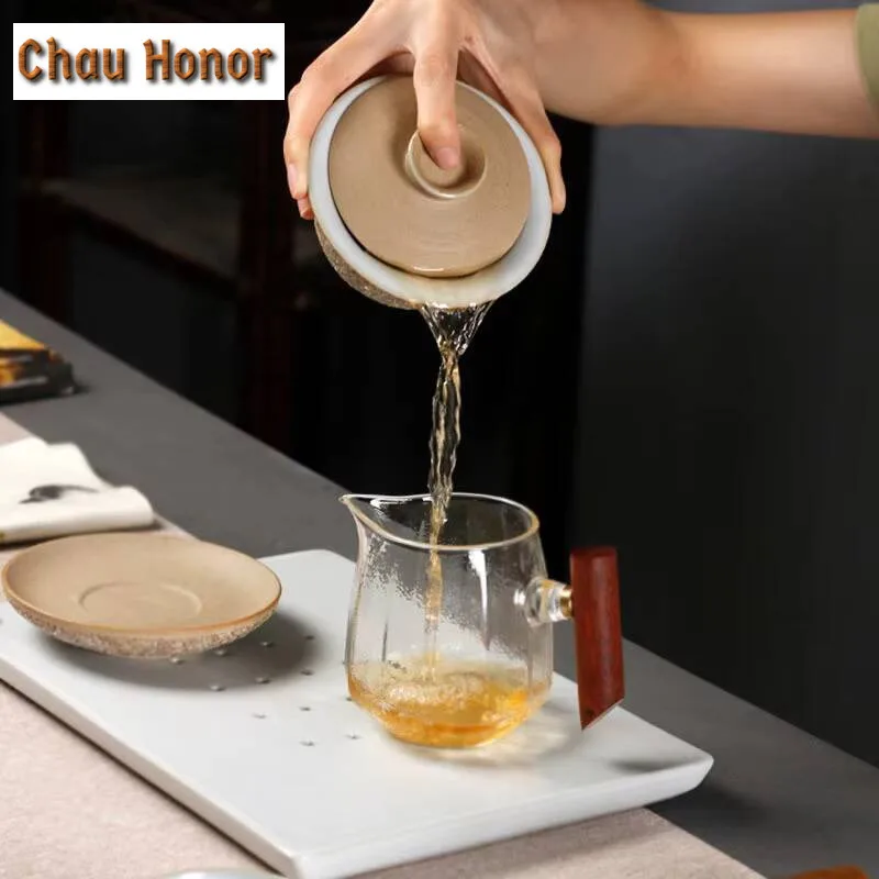 120ml Pure Handmade Sandstone Coarse Pottery San Cai Gaiwan Household Heat-resistant Kung Fu Tea Set Tea Ceremony Drinkware Gift