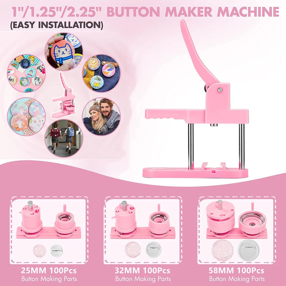 25+32+58MM Button Maker Machine Multiple-Size-300Pcs Button Parts+3 Mold+Circle Cutter DIY Button Press Badges Maker Machine Set 2